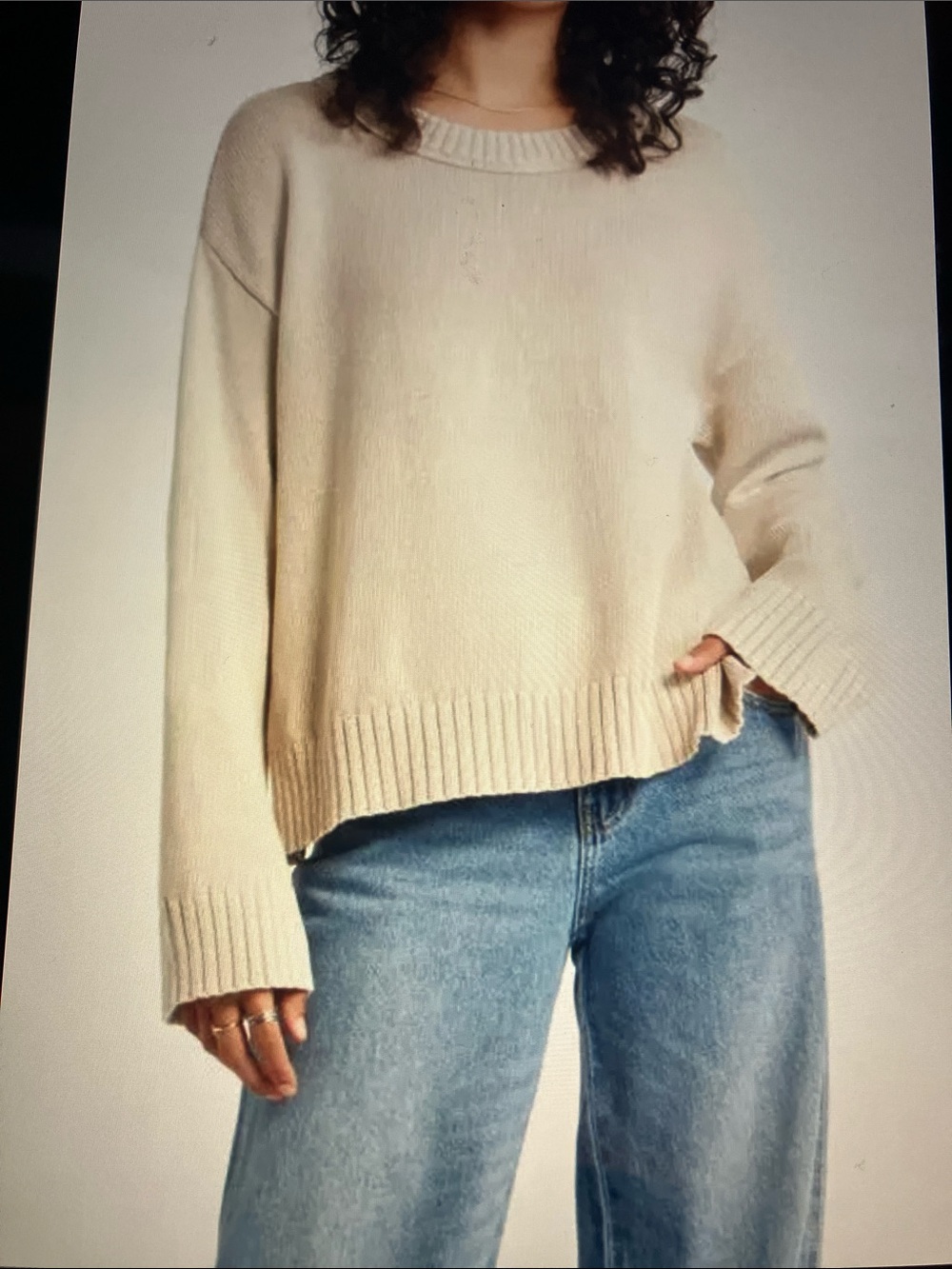 Max Studio Cream Ribbed scoop nec Sweater